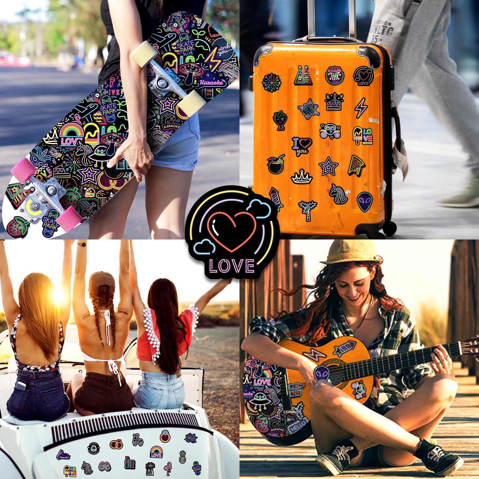 50pcs Neon Series Sticker, Waterproof Sticker Pack, Sticker Decals for Wall Water Bottle Skateboard Helmet Car Bike Luggage Laptop, Christmas Gift, Colorful Creative Decoration