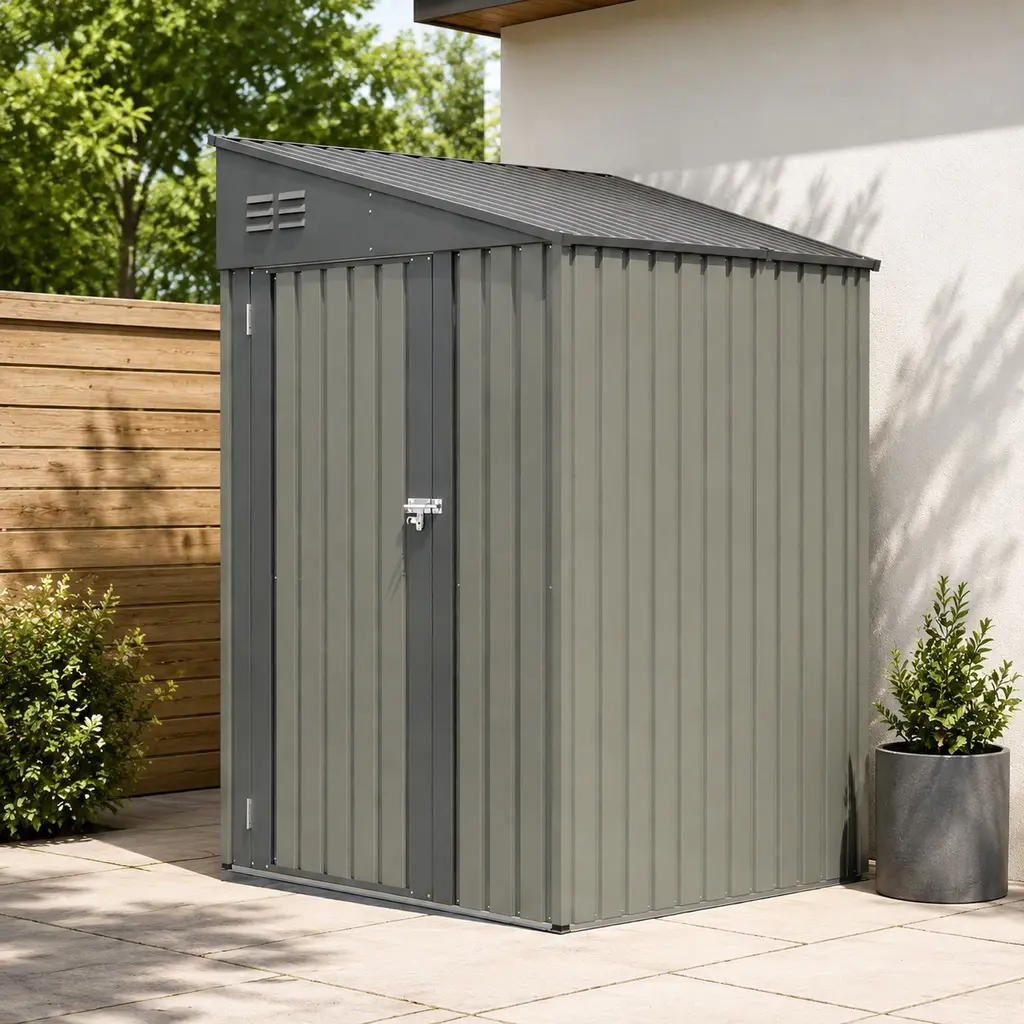 ARCH Heavy-Duty Galvanized Steel Lean-To Garden Storage Shed 4x7 FT, Outdoor Backyard Patio Organizer with Lockable Double Doors, All-Weather Protection, Gray/Olive Color Options for Garden Tools Bicycles