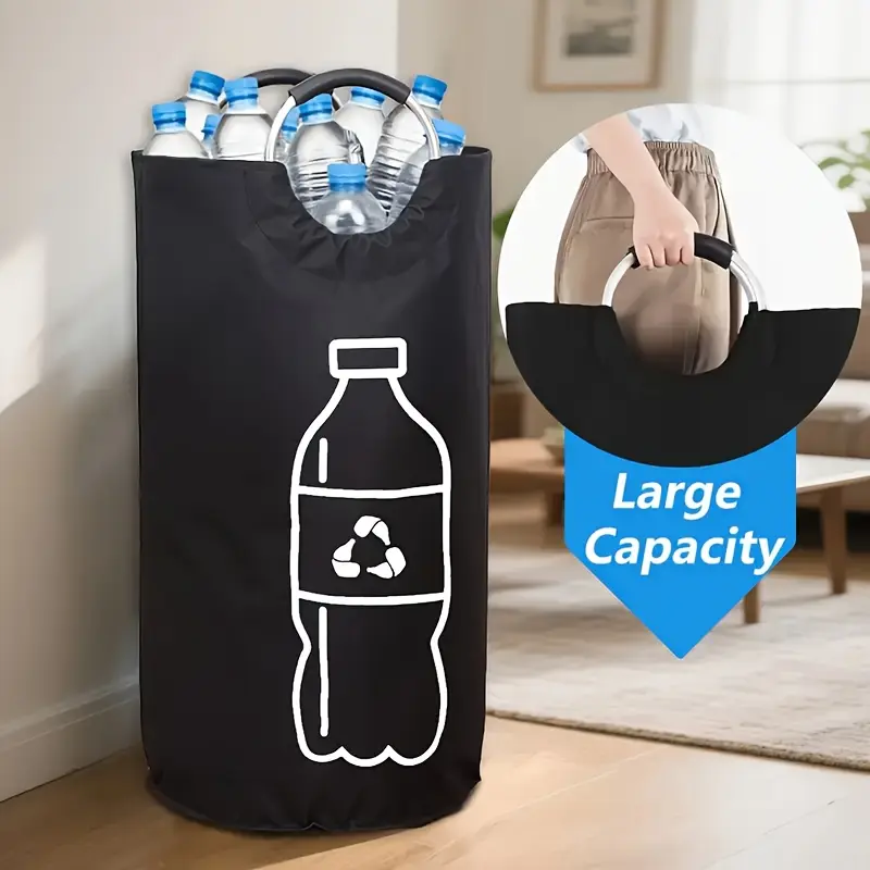 Extra Large Foldable Recycling Bin - Cylindrical Open-Top Design, Multi-Purpose Storage Basket for Plastic Bottles, Space-Saving Organizer, Durable and Easy to Clean, No Electricity Needed, Modern Aesthetic, Sturdy Structure, Ideal for Home Use