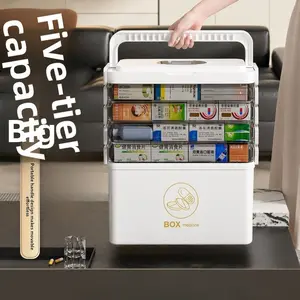 Household medicine box Large capacity multi-layer transparent medicine box with lid Storage box Layered stacking Portable household medicine box