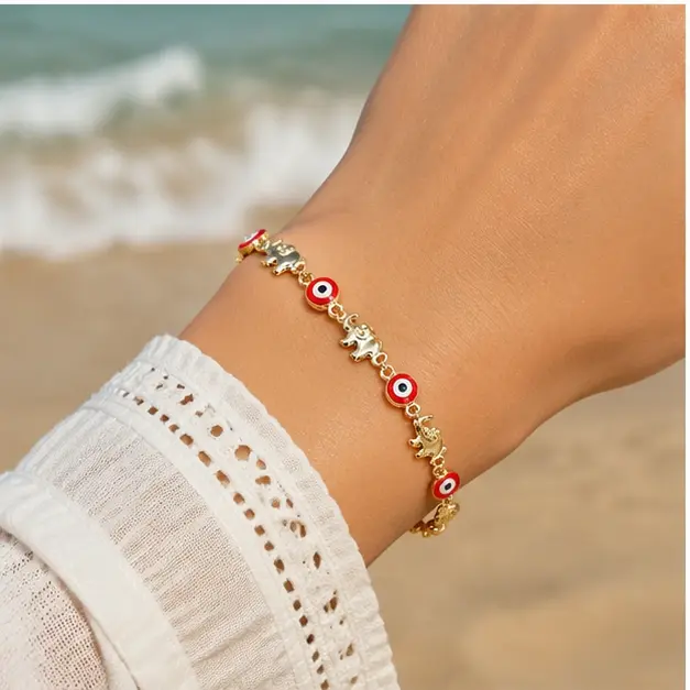 Bohemian Elephant Charm Bracelet – Gold Tone Adjustable Bracelet for Women
