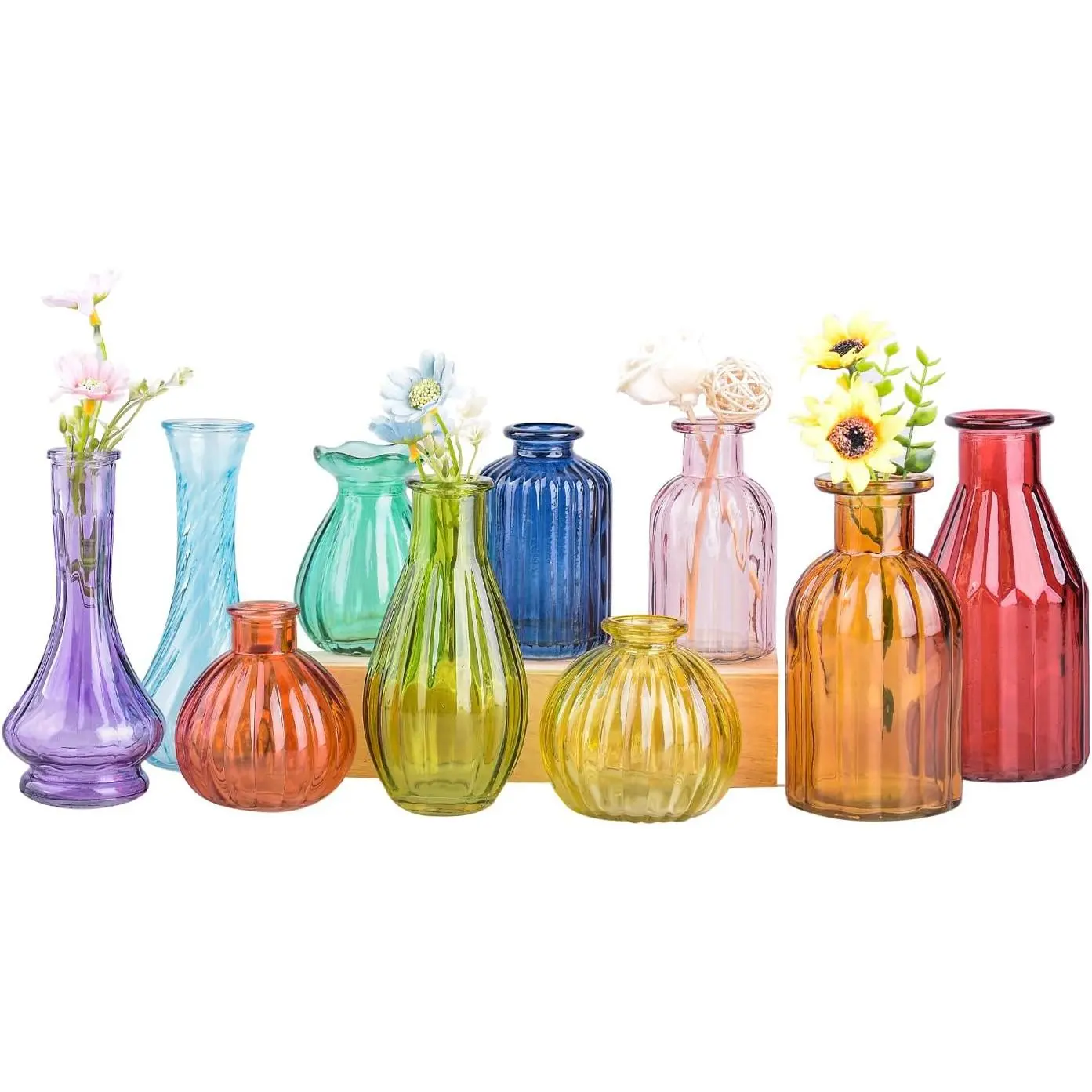 Bud Vases ,Glass Colored Bud Vase in Bulk Set of 10,Small  Vase Bottle for Wedding Decorations,Garden and  Decor,Centerpieces,Colorful Mexican Décor