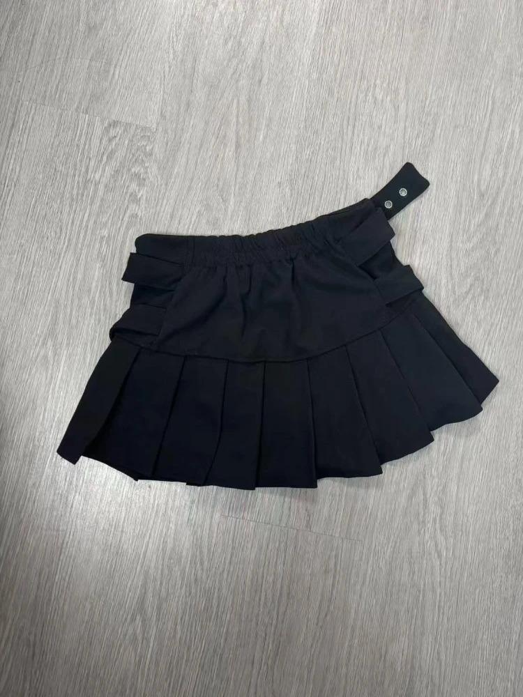 Black High Street Gothic Rivet Mini Skirt Woman Y2K Style Korean Fashion Aesthetic Skirts Elegant Retro A-line Denim Outfit 2026