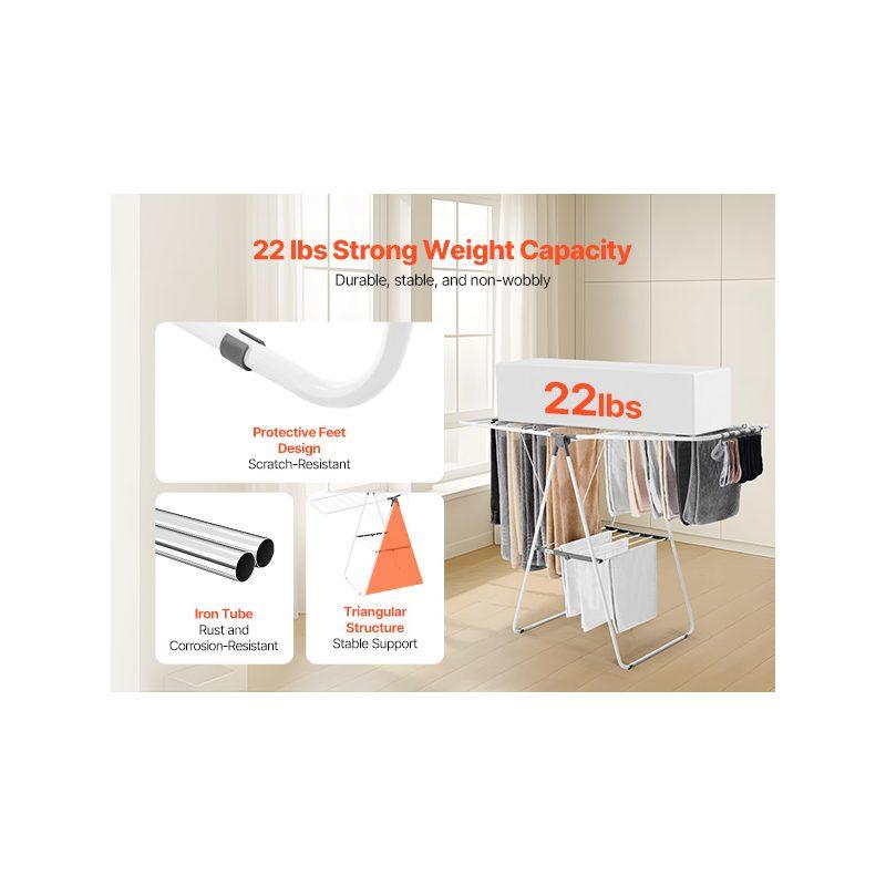 VEVOR Clothes Drying Rack, 2-Tier Foldable Laundry Dryer Rack with Sock Clips 21 Drying Rods, Metal Height Adjustable Drying Racks for Outdoor Indoor, Free-Standing Space-Saving Hanger, White