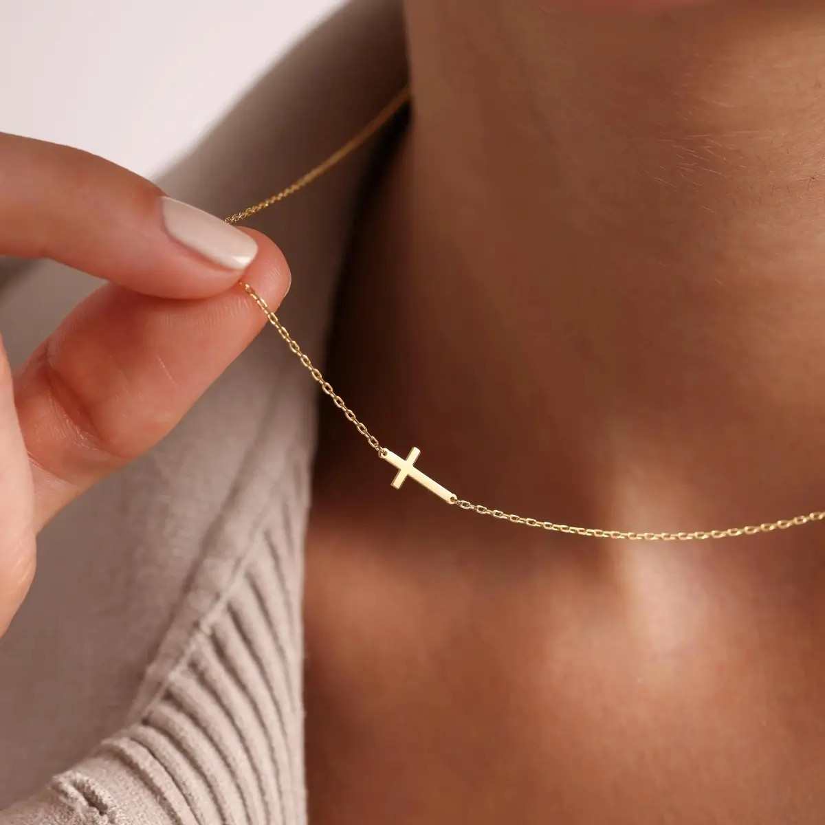 Modmints Minimalist Sideways Cross Necklace - Dainty Stainless Steel Faith Jewelry, 18.5" Chain, Elegant Confirmation & Religious Gift for Women