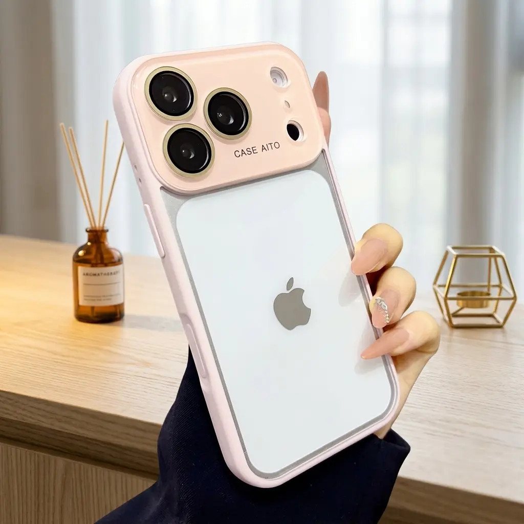 For iPhone 13,14,15,16,17 Pro & Pro Max, Clear Large View Window Cover, Built-in Camera Lens Protection, Shock Resistant Anti-Drop Phone Case, aesthetic iphone case