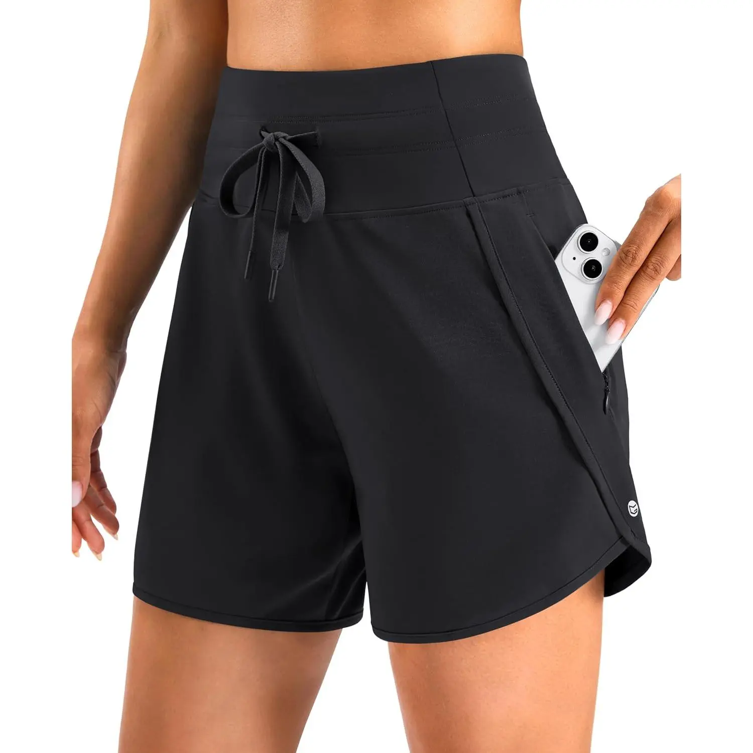 Women's 5" & 7" Inseam Athletic Shorts, Quick-Dry Stretch Fabric with 2 Deep Zipper Pockets & Side Slits for Hiking and Running, Active, 5-Inch, Quick-Dry Fabric, Snug Fit, Elastic Waist, Female, Moisture-Wicking, No-Liner