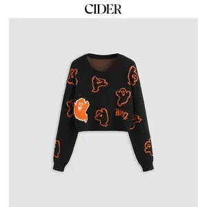 Cider [size 2-10] Halloween Round Neck Ghost Long Sleeve Crop Sweater SummerWins Dealsforyou