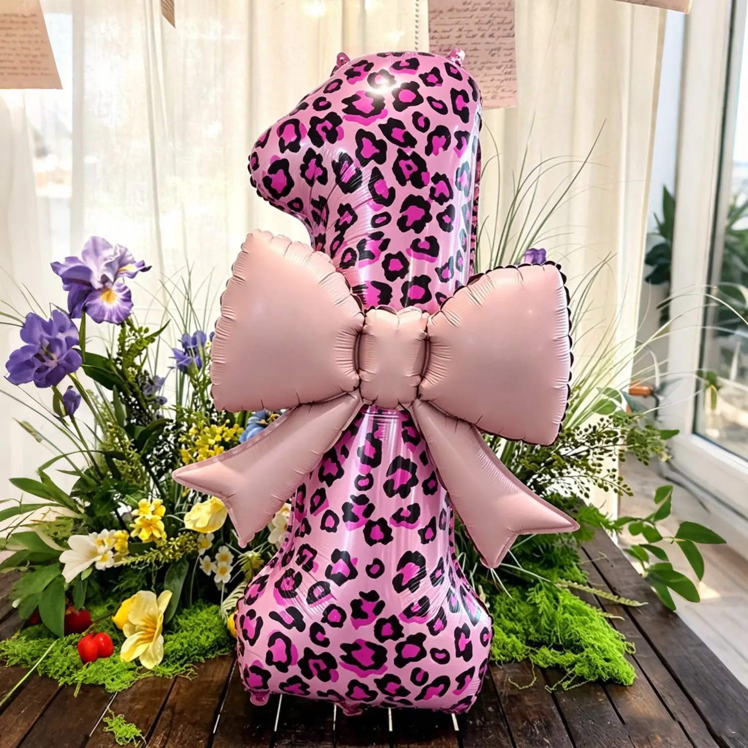 Leopard Print Number Balloons Set, Bow Balloons, Birthday Party Decor, Anniversary Decoration, Photo Props
