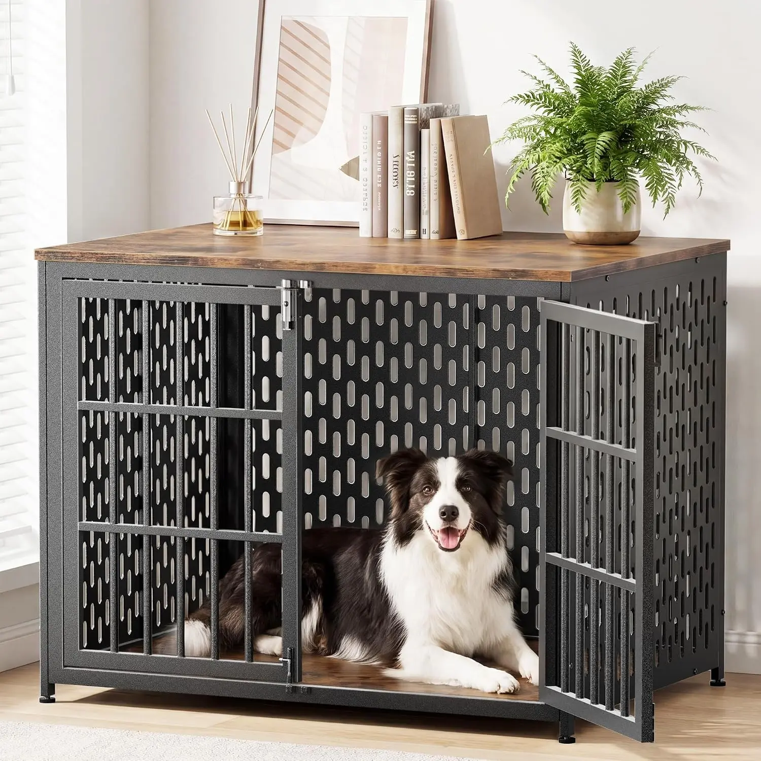 Indestructible 42 Inch Dog Crate Chew Proof Indoor Kennel, 4 Strong Locks