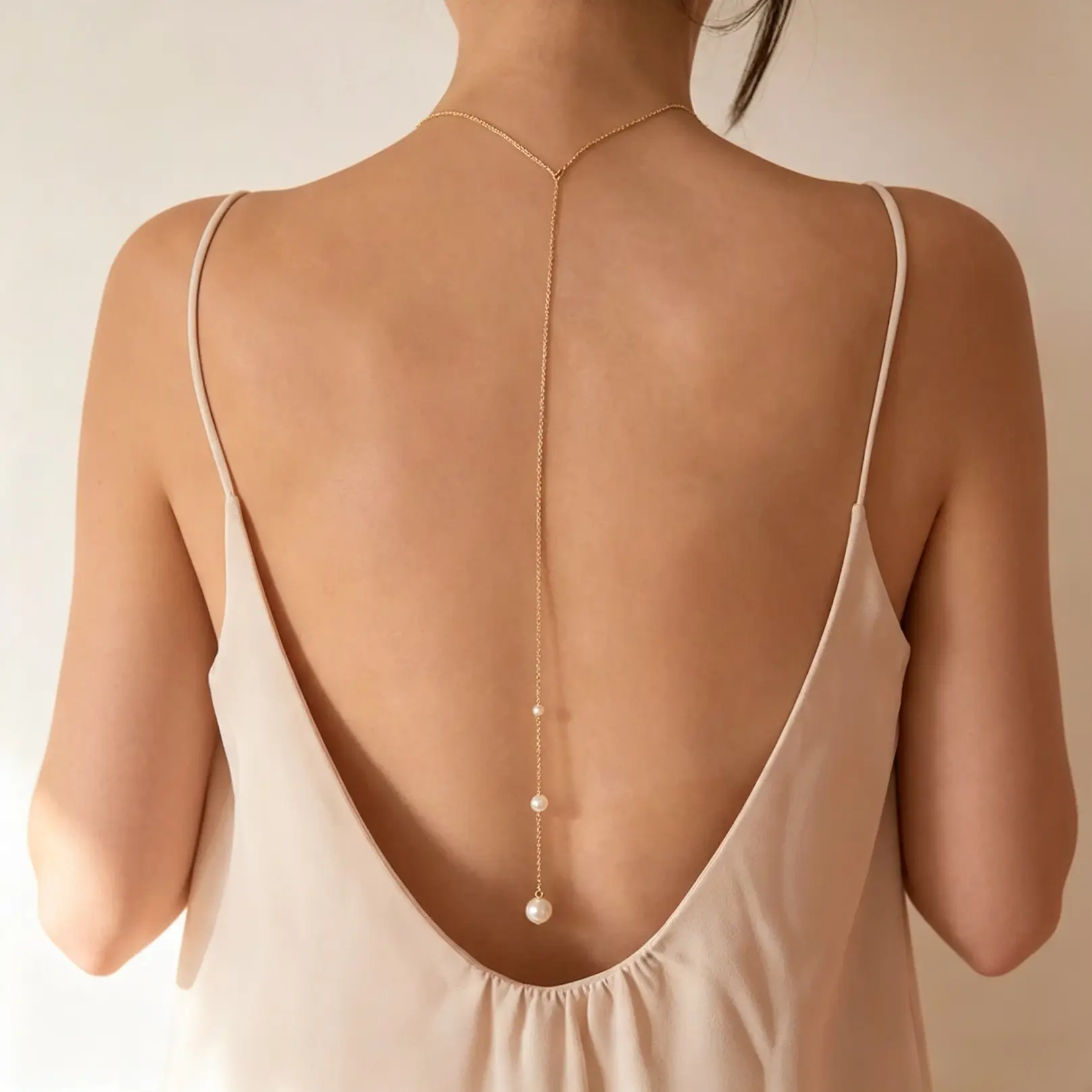 Dainty Pearl Back Drop Necklace For Women, Long Lariat Back Body Chain, Elegant Backless Dress Accessory Suitable For Prom, Wedding Parties And Anniversary Occasions