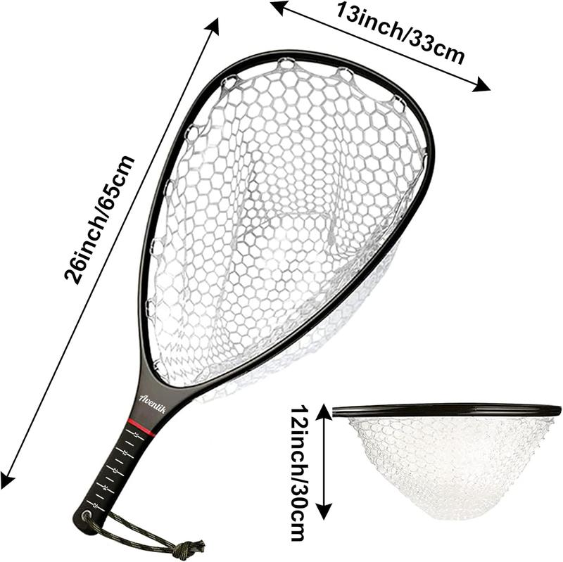 Net Measure Carbon Fiber Landing Net - Fly Floating Fishing Net with Soft Rubber ...