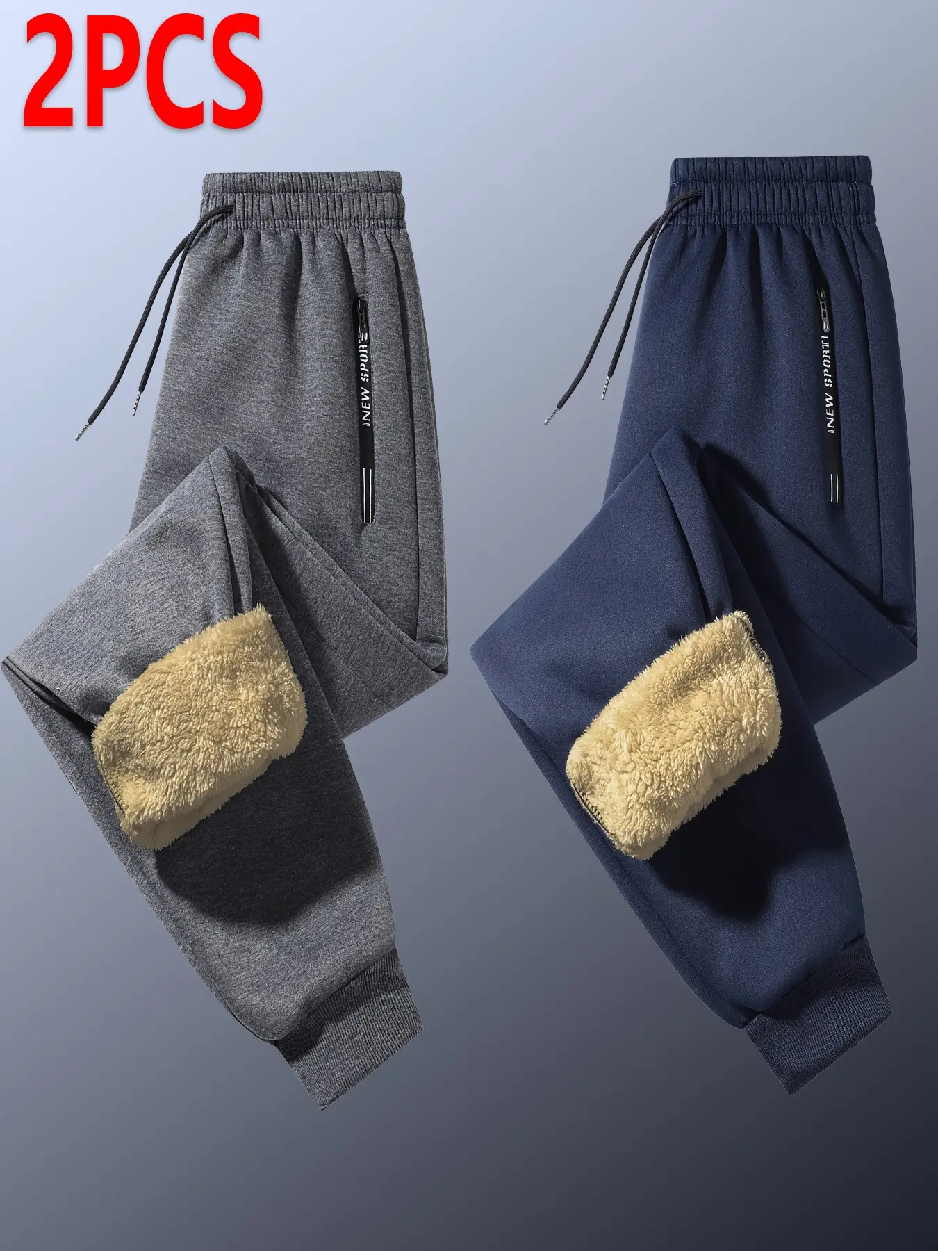 Men's Fall Winter Thermal Long Pants, Fleece Lined Sporty Style, Zip Pocket Drawstring Waist, Ideal for Running & Outdoor Activities