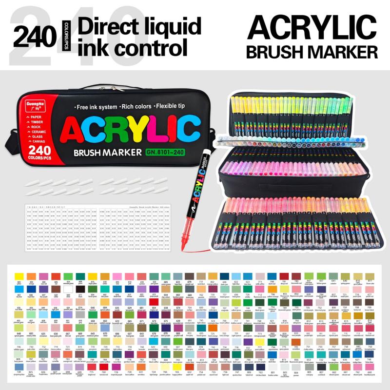 Guangna Automatic Ink Control Acrylic Paint Markers, Brush Tip Acrylic Paint Pens for Wood Rock Glass Canvas Stone Fabric Glass Metal Ceramic Canvas DIY Crafts Art Supplies Art Drawing Supplies Gifts, Acrylic Painting Pen