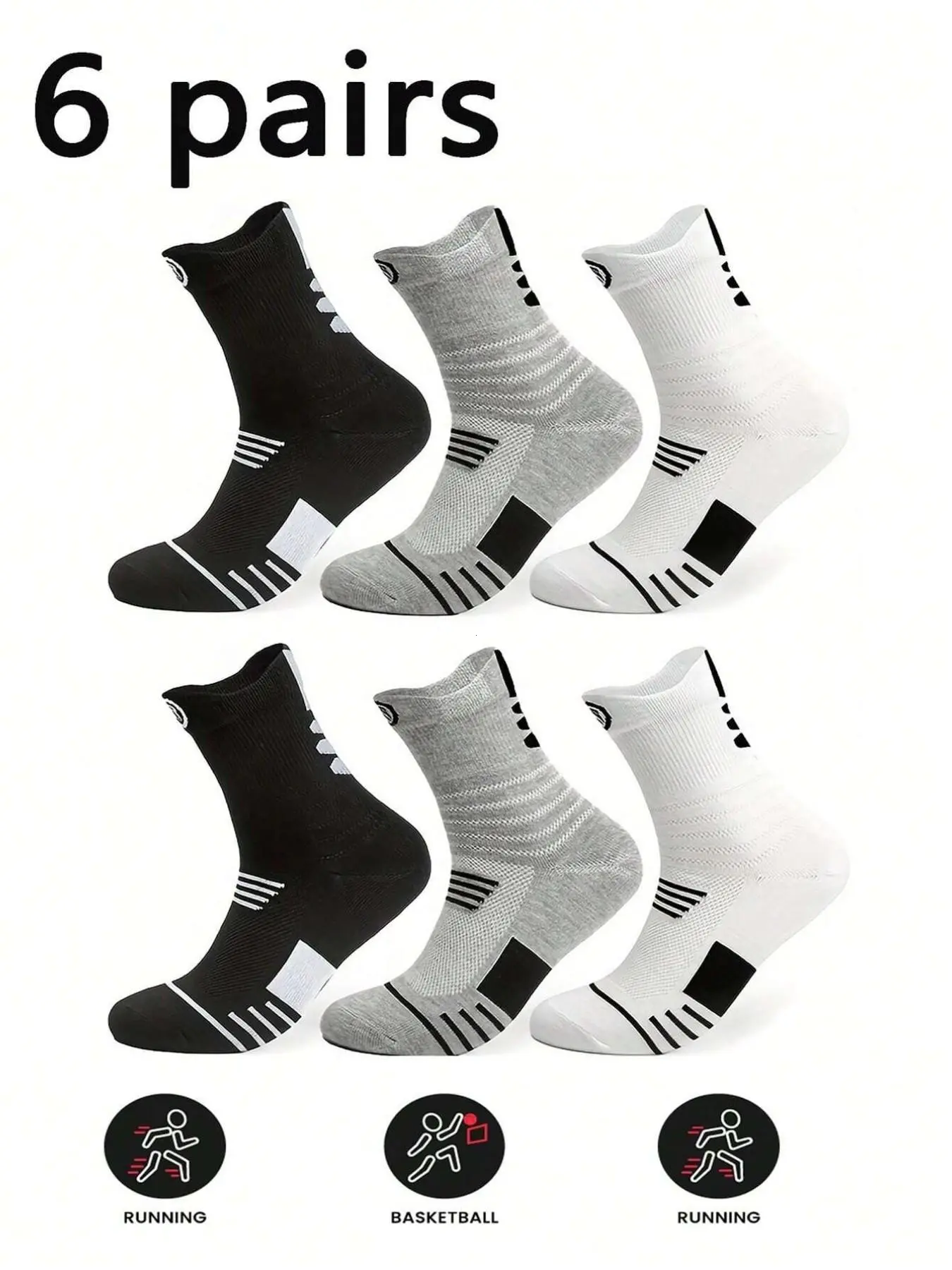 Men's Basketball Socks, Sporty Crew Socks, Breathable Sweat-Wicking, All-Season High-Cut Athletic Socks, Comfortable & Durable, Sports Socks, Workout Socks