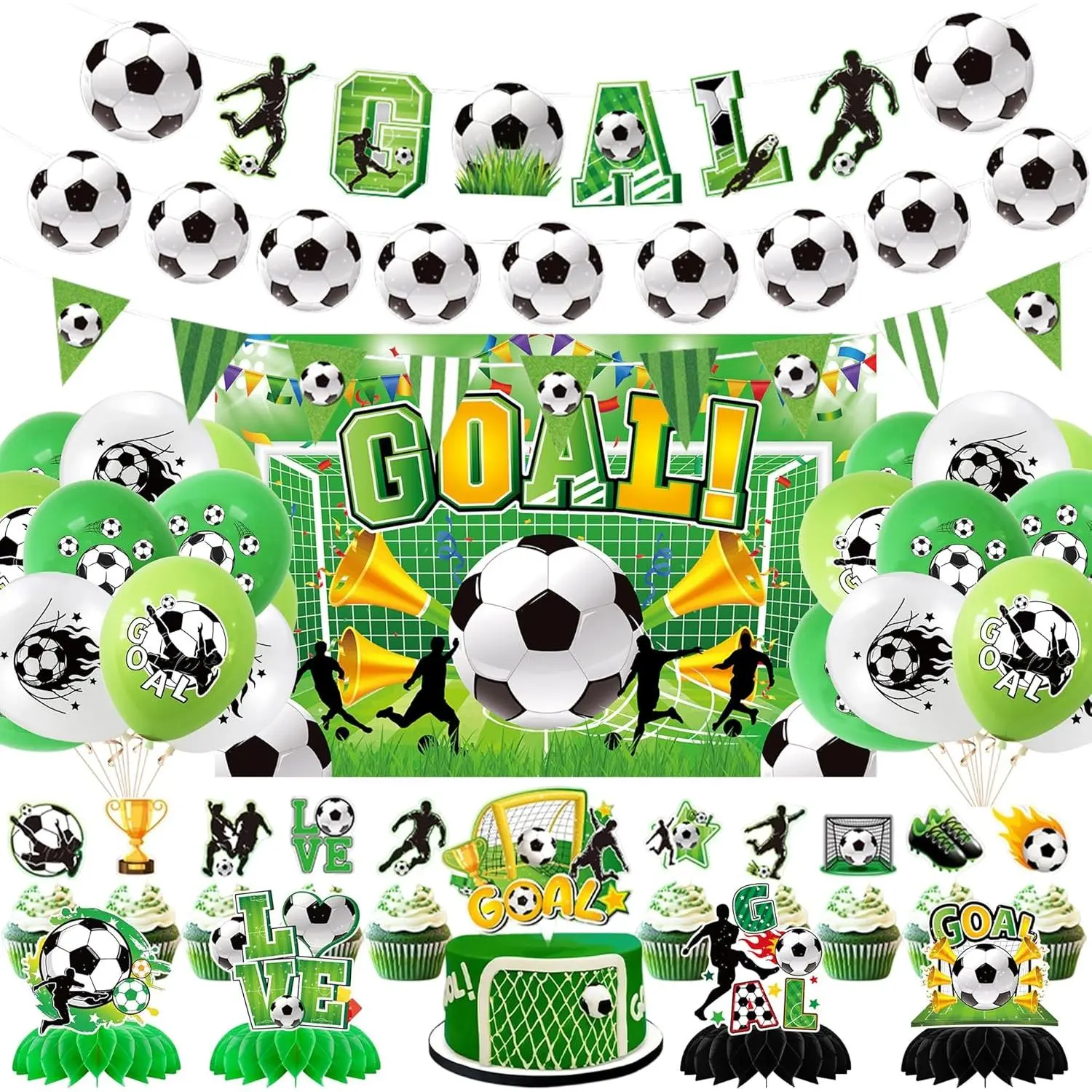 22 count Soccer Party Decorations, Includes Banner, Backdrop, Latex Balloons, Cupcake Toppers,  Centerpieces, for Soccer Themed Party Decorations Supplies