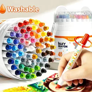 Silky Water-Soluble Coloring Sticks Washable Oil Pastels No Fading Not Transparent Wax Crayons 48 Colors Heavy Color Acrylic Markers Kids Gift Art Materials