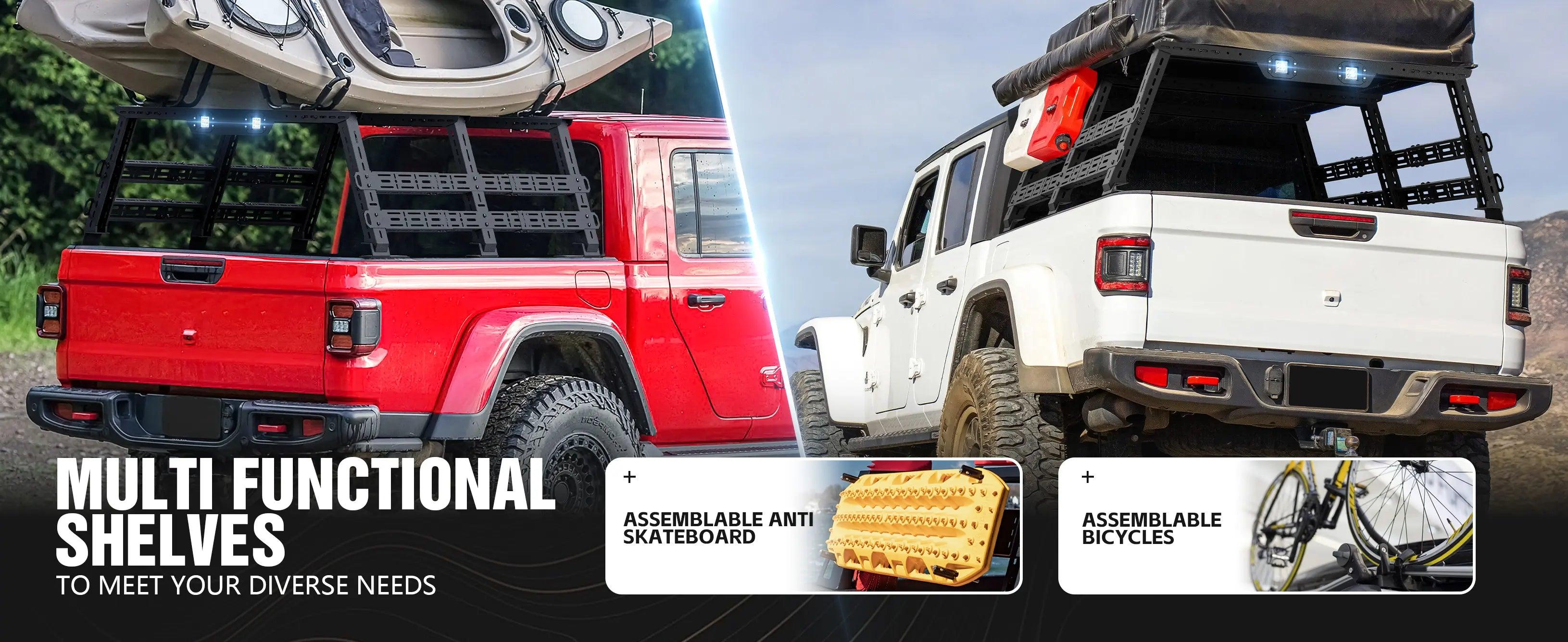 Adjustable 16.8-25" High Truck Bed Rack for Tent with 2 LED Lights | Yzona