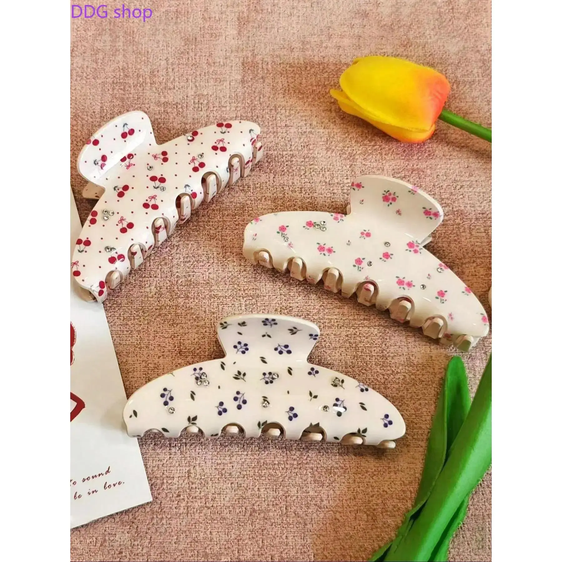Elegant Floral & Cherry Pattern Hair Claw, Cute Trendy Hair Claw, Fashionable Hair Accessories for Women & Girls, Flower Hair Clips, Hair Decor, Hair Claws Set