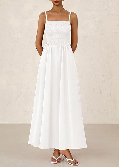 Sleeveless Suspender Solid Color Stitching A-line Beach Vacation Dress Women's Thin Shoulder Pleated Vest Pocket Commuting Dress