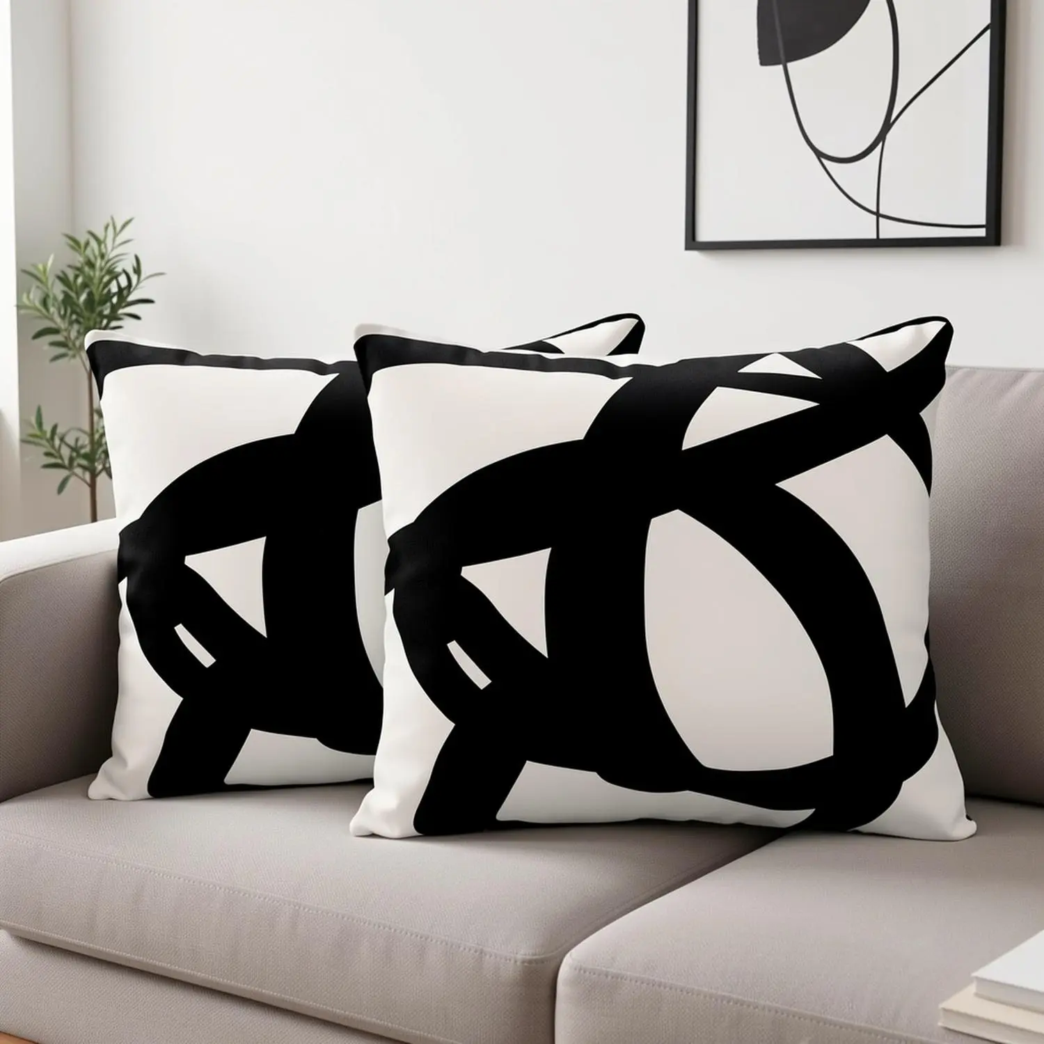 Set of 2, Trendy Black And White Abstract Covers, Contemporary Artistic Feel