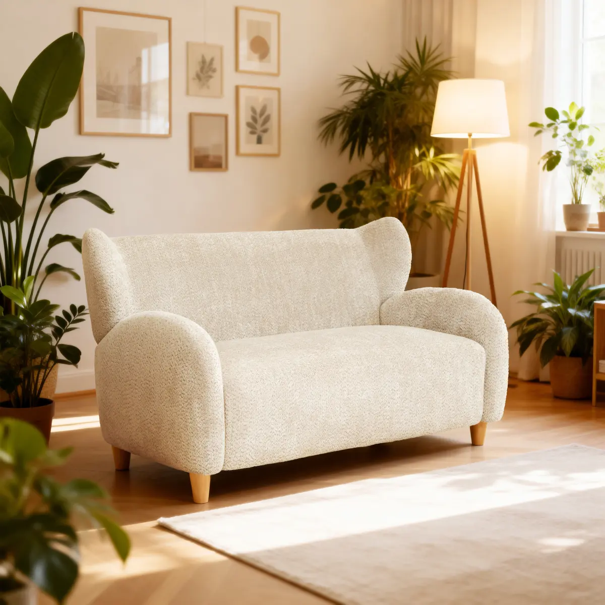 [Bellemave] 58 inches Nordic Chair Laid-back Style Loveseats, Chenille Fabric Sofa Chair, Decorative Sofa, Curved Backrest, Living Room Study Leisure Room