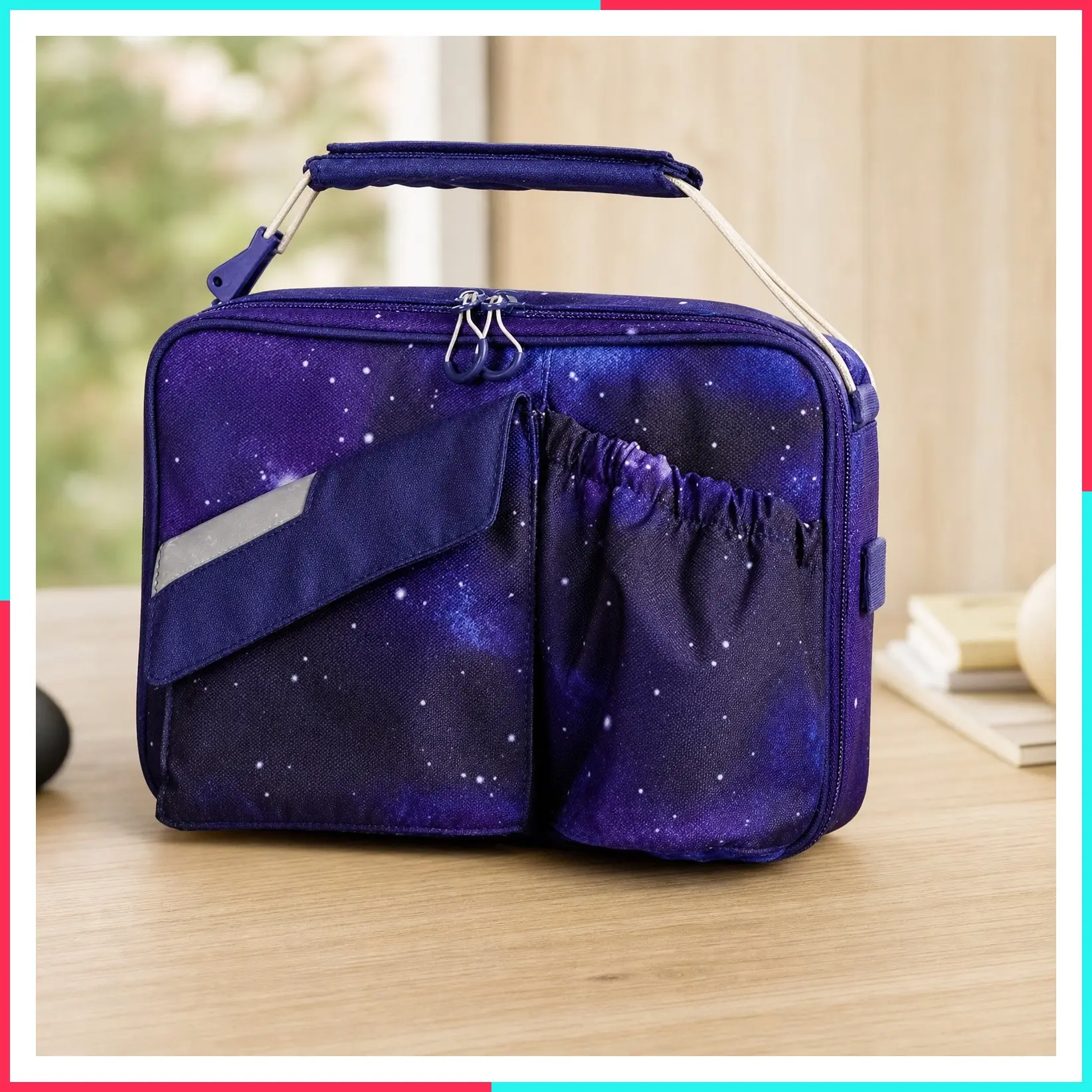 Insulated Lunch Bag with Pockets for Water Bottle and Snacks – Stardust Edition – Durable, Easy to Clean, BPA Free