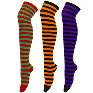 New European & American Women's Striped Over-the-Knee Socks 60cm Long Tube Cosplay Anime Christmas Socks Polyester Fiber 55g