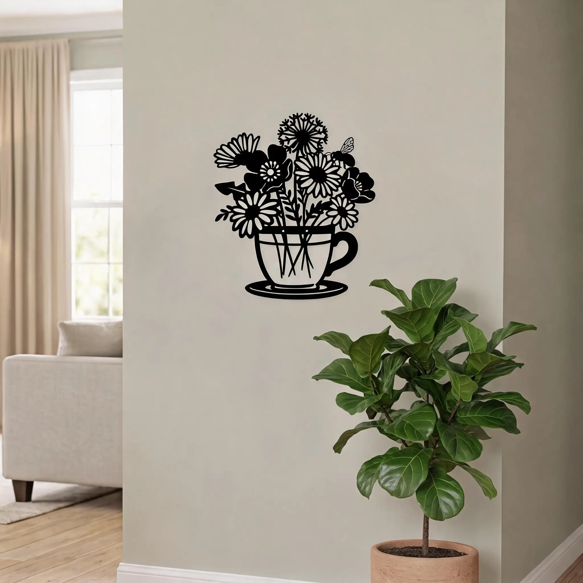 Sayzineo Vintage Flower With A Bee Pattern Metal Wall Art, Farmhouse Style Wall Decoration, Artwork Living Room Decorations, Country Style Wall Art For Home Bedroom Office Gardens Patios Dorm