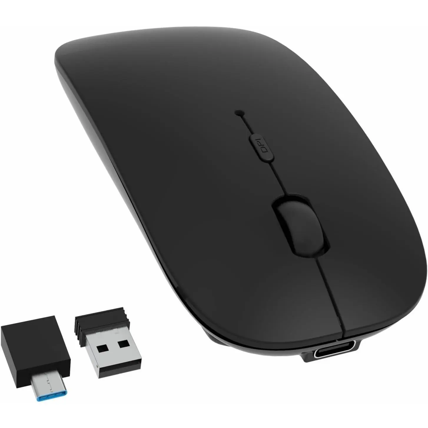 Bluetooth Wireless Rechargeable Mouse for MacBook Pro/Air, iPad Air/Pro, Laptop, Tablet, iPhone, PC, Dual Mode Bluetooth 5.2/3.0 & 2.4GHz (Black)Gift