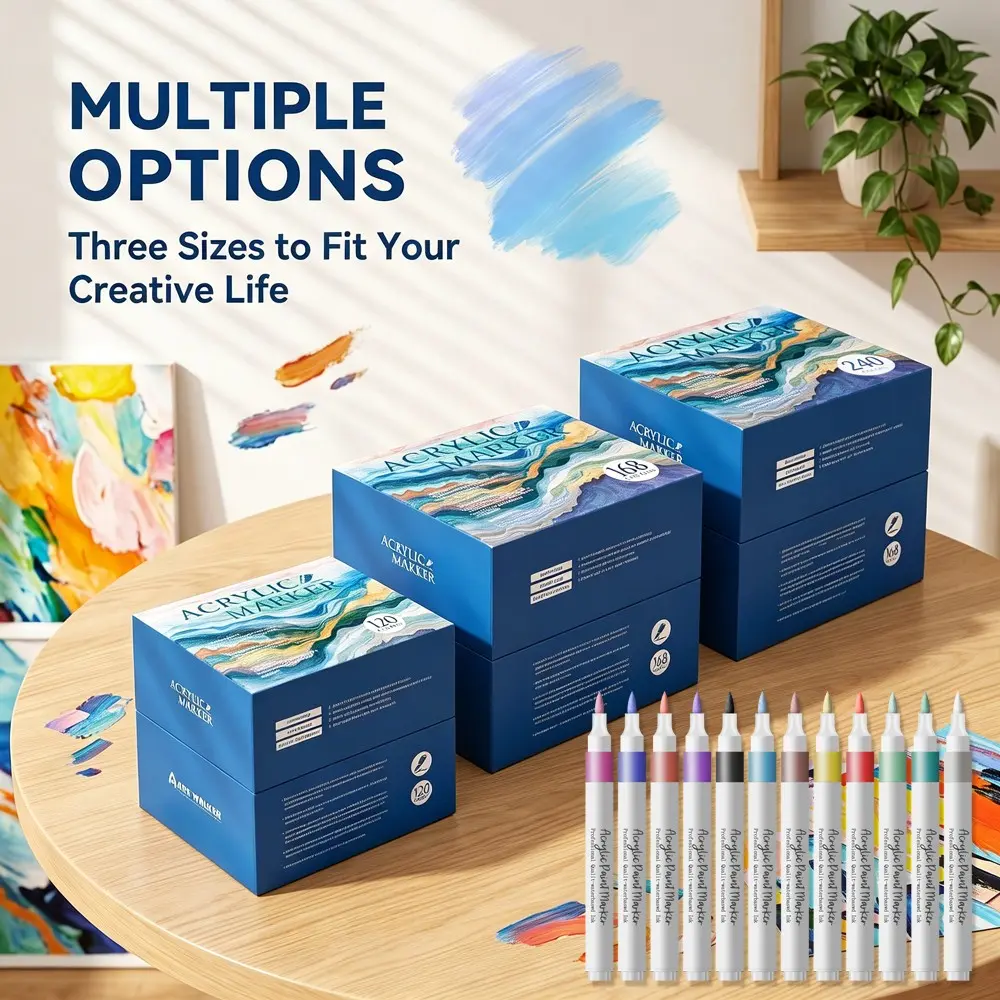 Soft Tip Acrylic Marker Pens, Waterproof Opaque Water-Based Paint, Ideal for Graffiti Art, Available in 120/168/240 Colors, Perfect for Creative Projects