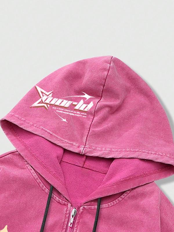 Unisex Street Style Zip Hoodie Jacket, Spring & Fall Thin Cotton Sweatshirt, Xworld Logo Star Pattern, Y2K Campus Hip Hop Fashion