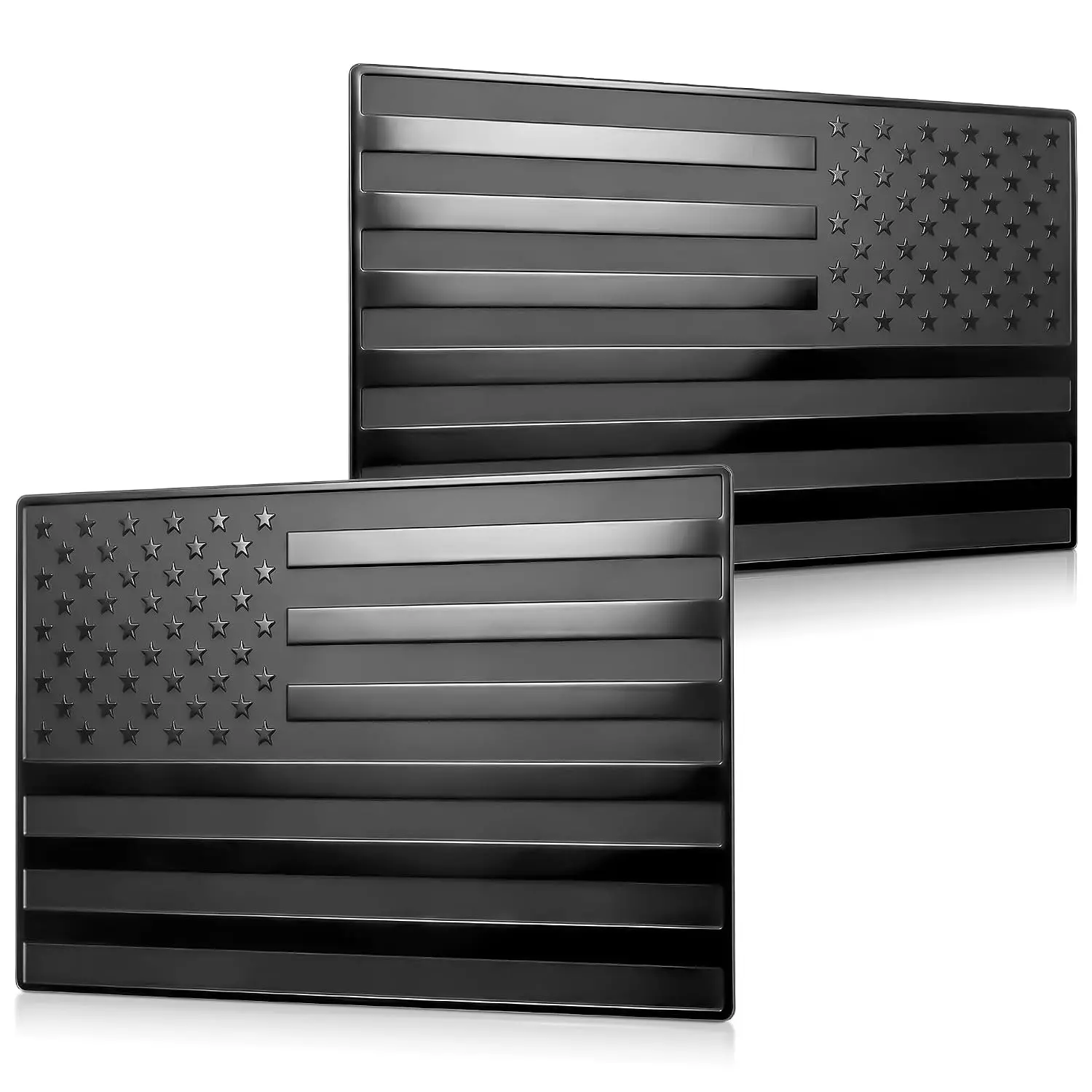 3D Embossed Aluminum Black American Flag Decal for Car, 1 Pair 5"x3", UV-Proof Rust-Free US Flag Stickers, Patriotic Accessories for Men, Cool Fathers Day Gift for Dad, Fits SUV Motorcycle Truck