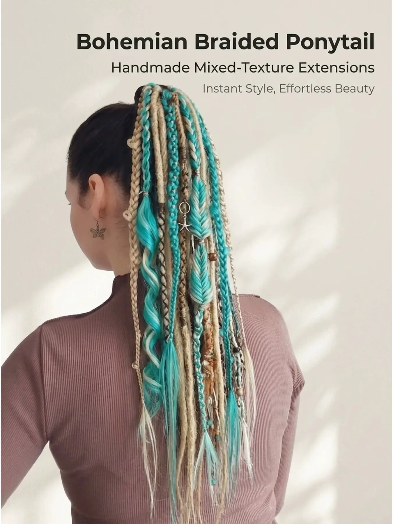 European Bohemian Style Matte Synthetic Dreadlock Ponytail with Color Braids, Crochet Hair Extensions for Women, Synthetic Fiber Braids