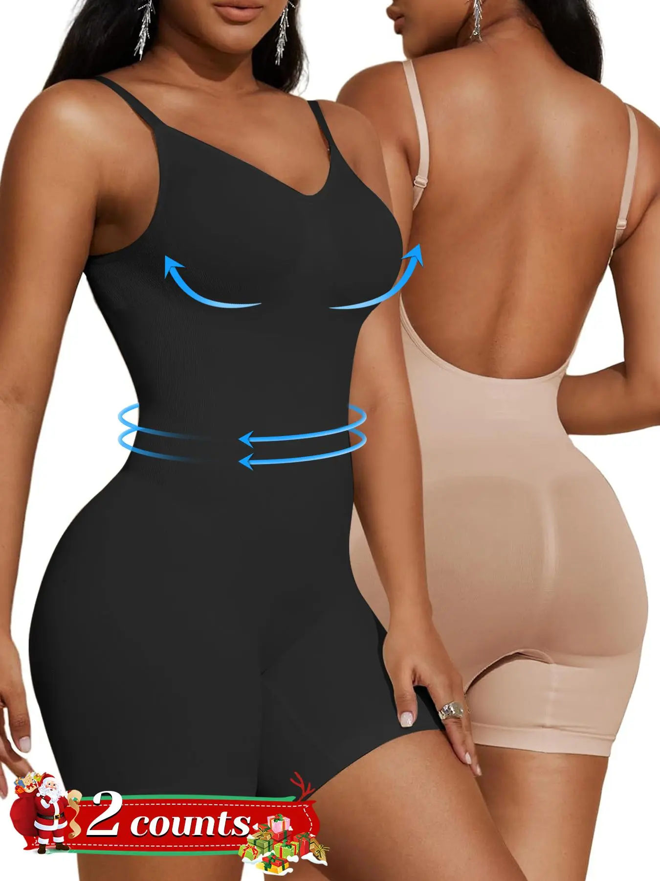 Women's Solid Backless Adjustable Strap Faja Shapewear Bodysuit, Tummy Control Butt Lifting Seamless Shaper, Women's Shapewear for All Seasons