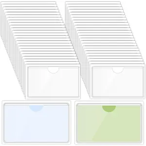 100 Packs Adhesive Label Storage Bin Pockets Clear Plastic Index Card Pockets Sleeves Adhesive Pouches Card Holders with Top Opening for Storage Bins, Library, Office (3.7 x 2.28'')