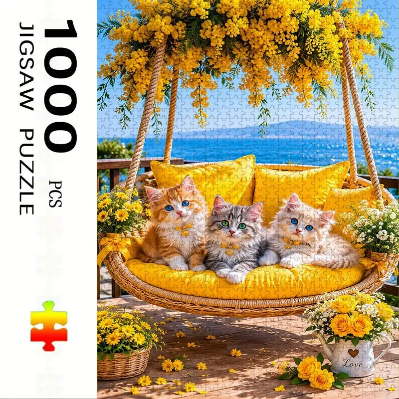 1000 Piece Cat Theme Puzzle, Large Adult Family Interactive Toy, DIY Home Decor, Holiday Scene, Mixed Colors, Perfect Gift, Durable Puzzle