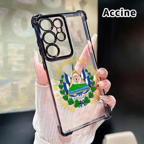 Transparent Soft Silicone Cellphone Case Casing for Samsung Galaxy S22+ S23 Ultra S24 Plus S25 FE Edge, Salvador Emblem Pattern, 4-Corner Reinforced Shockproof Crash-Proof, Lightweight Non-Slip Mobile Accessory