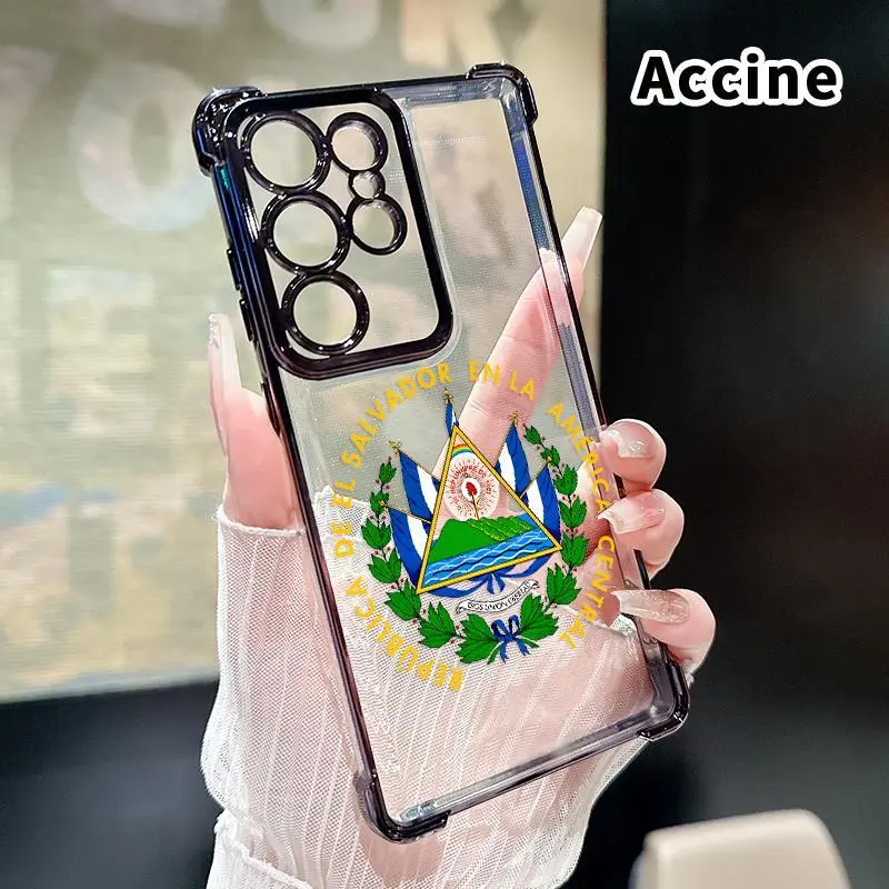 Transparent Soft Silicone Cellphone Case Casing for Samsung Galaxy S22+ S23 Ultra S24 Plus S25 FE Edge, Salvador Emblem Pattern, 4-Corner Reinforced Shockproof Crash-Proof, Lightweight Non-Slip Mobile Accessory