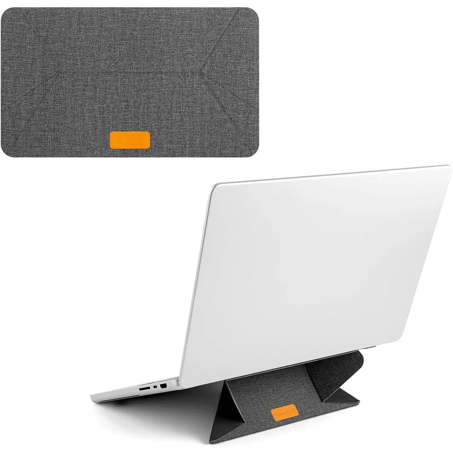 Adhesive Laptop Stand for Desk, Foldable -Angle, 13–14 in | 0.1 in thin, 15°/25° -angle support,  adhesive, up to 11 lb, with 2 anti-slip pads