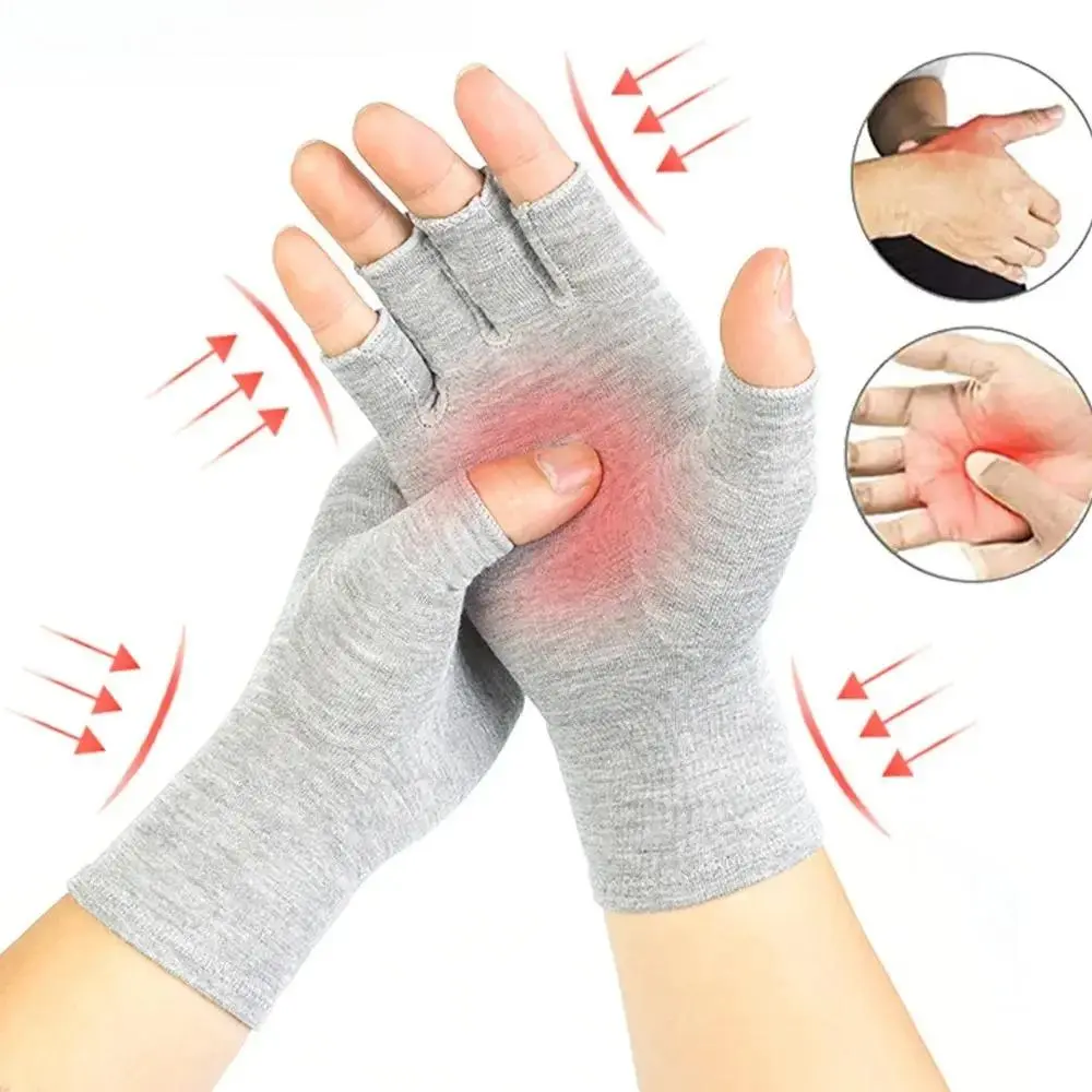 Fingerless Compression Gloves for Men Women, Breathable Bamboo Fiber Arthritis Support Touchscreen Knit Gloves