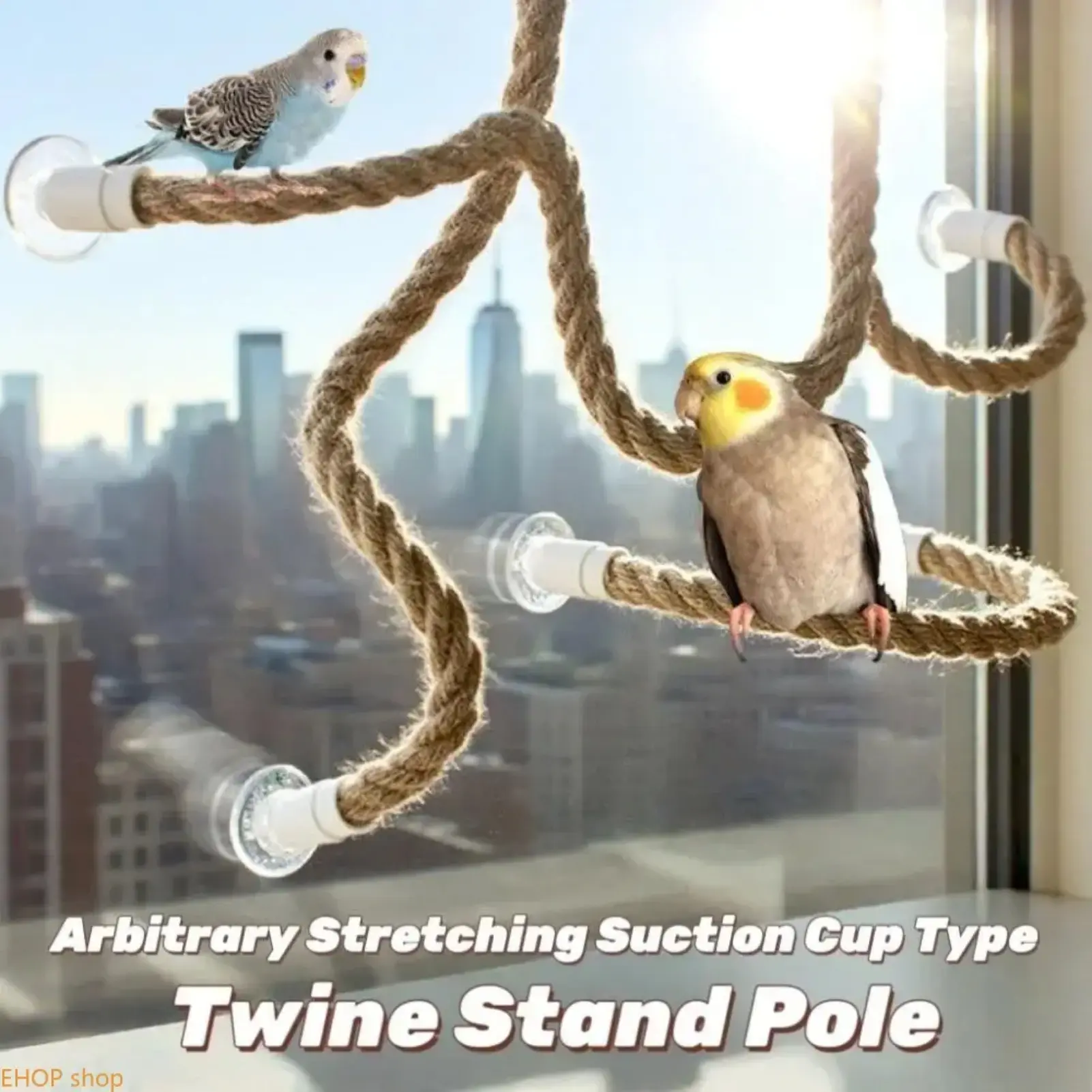 Universal DIY Bendable Bird Cage Perches, Linen Rope Climbing Stand with Suction Cups, Non-Slip Versatile Bird Play Accessory for Daily Activity
