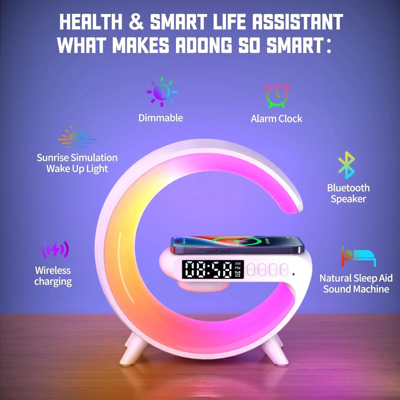 Multifunction Wireless Charger Stand Pad RGB Light Alarm Clock Speaker  Mini Fast Charging Dock Station