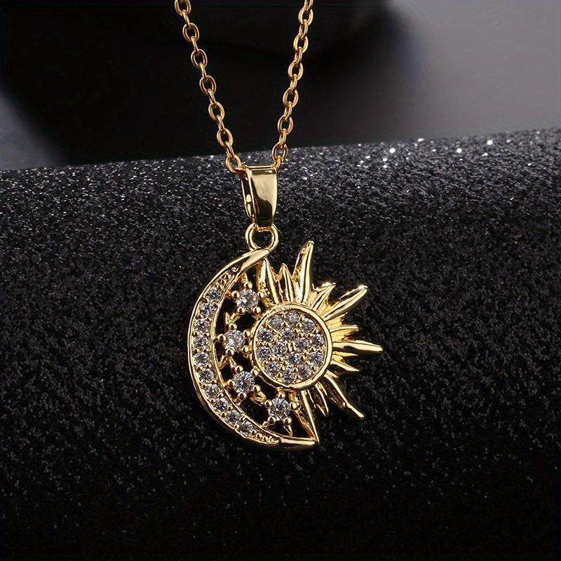 A 2-Piece Set: Sun and Moon Necklaces Adorned with Colorful Cubic Zirconia. Featuring a vintage-inspired design, this set embodies a blend of unique personal style and minimalist trends. It makes an ideal gift for sisters or classmates, and is equally per