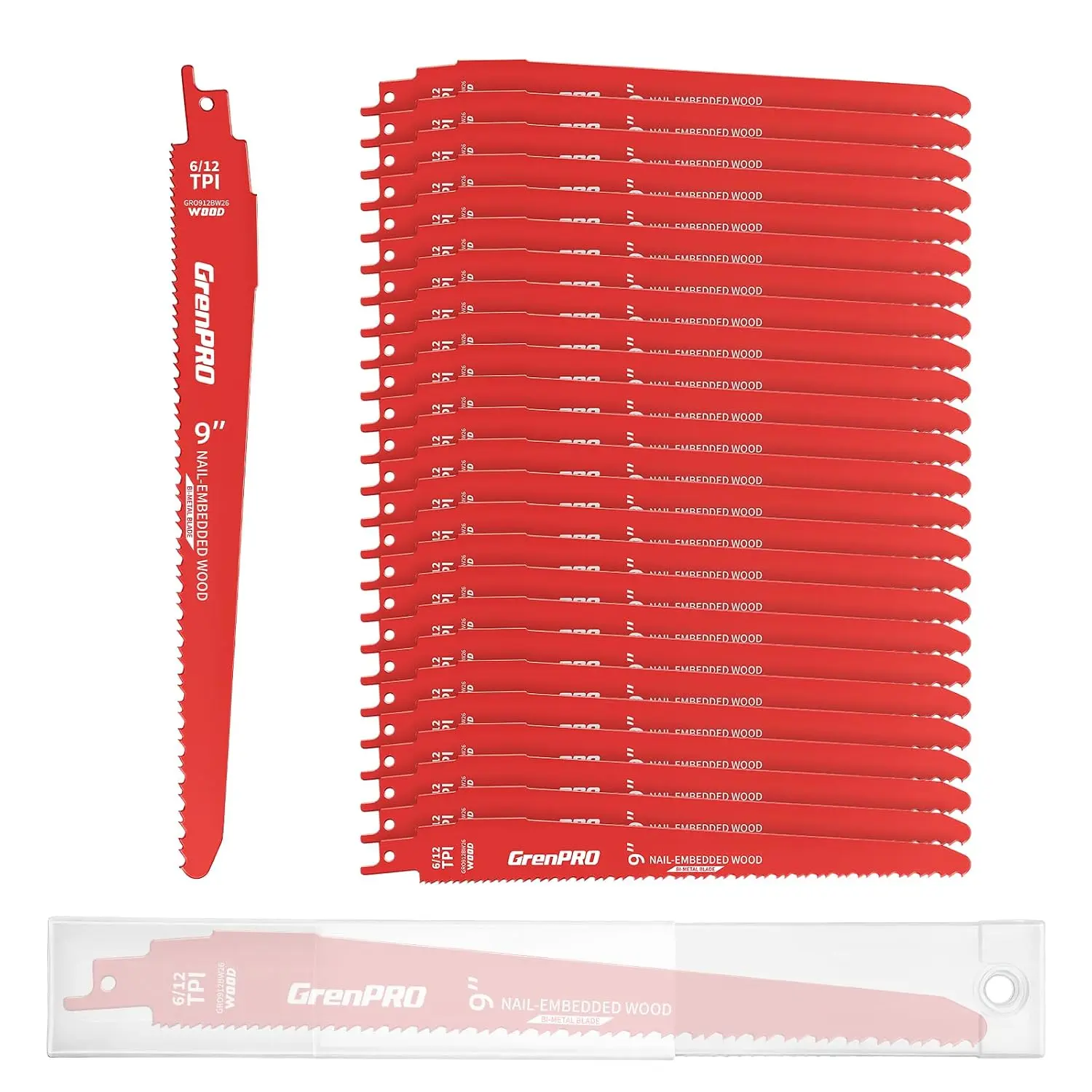 26Pcs 9-Inch Reciprocating Saw Blades| 6/12 TPI  Sawzall Blades for Wood Nail-Embedded Wood Cutting, Pruning & Tree Trimming Faster Cutting