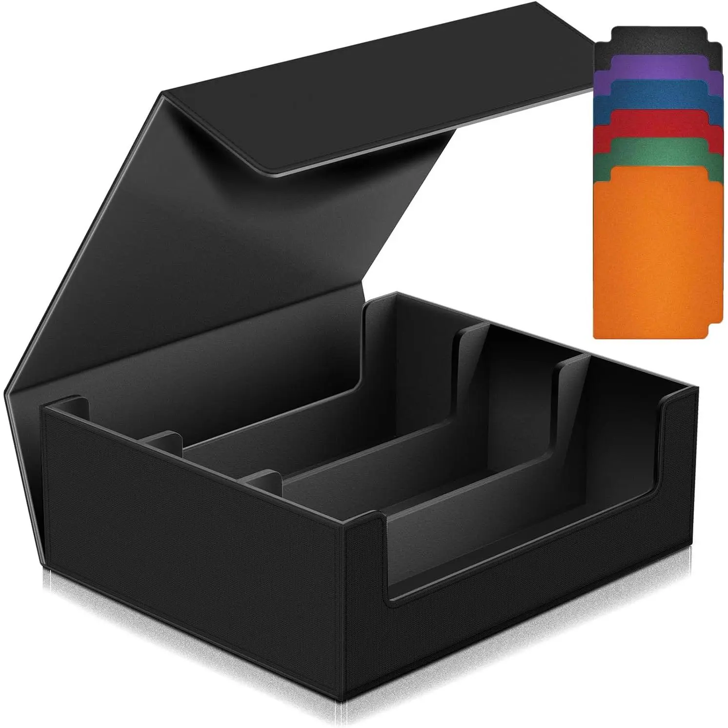 Trading Card Storage Box, Magnetic Closure Toploaders Storage Box Holds 600+ 35PT 3"x4" Standard Toploaders, PU Leather Card Deck Boxes Compatible with MTG, Marvel, Sport Cards, Game Cards, Business Cards