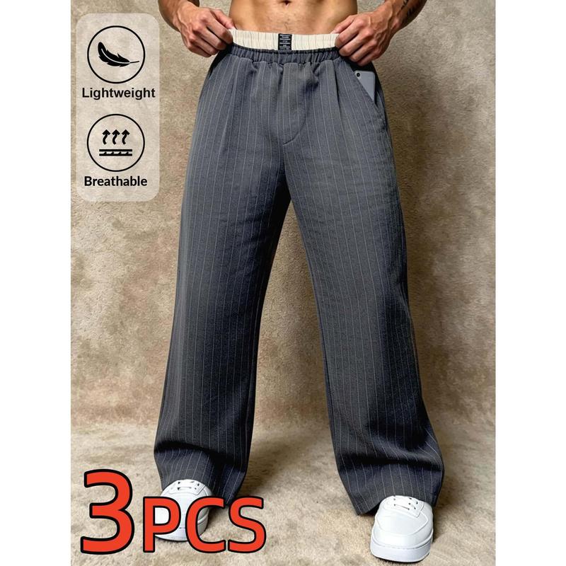 3PC Men's Sports Wide Leg Pants, Paired with Contrasting Elastic Waistband, Deep Side Pocket Design, Suitable for Office Commuting, Daily Shopping, and All Day Casual Business Wear