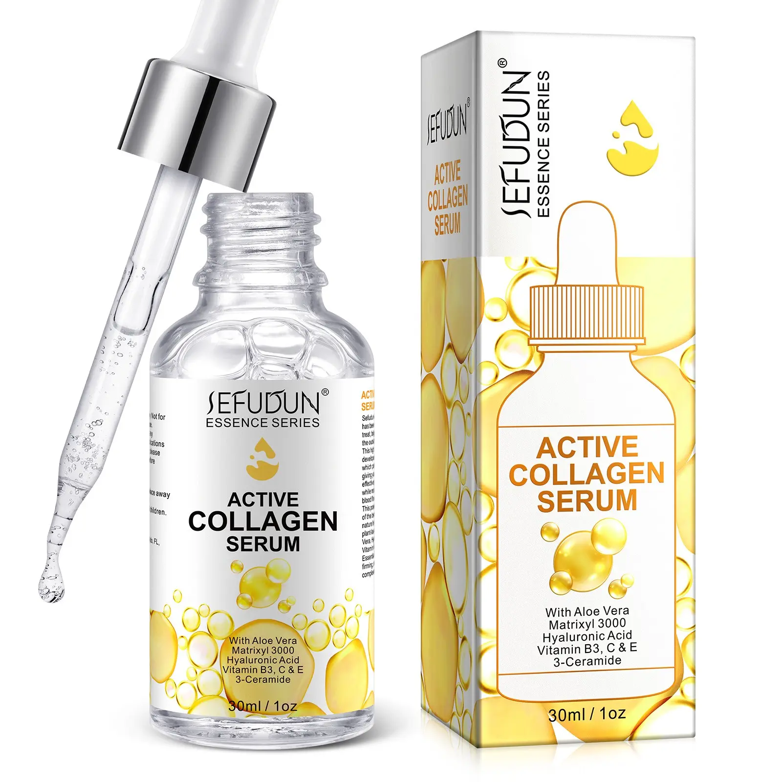 Sefudun Collagen Essence, Ampoule Serum, Active Collagen Liquid, Enhances Skin Elasticity, Tightens Skin, Improves Texture, Moisturizing