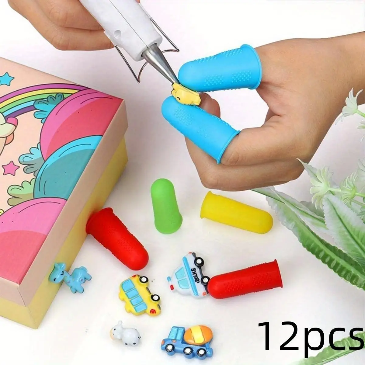 12 Finger Protectors for Hot Melt Glue Gun, Multi-Color Craft Safety Caps, Three Sizes, Versatile Use, Ideal for Scrapbooking, Sewing, Wax, Rosin, Honey Glue