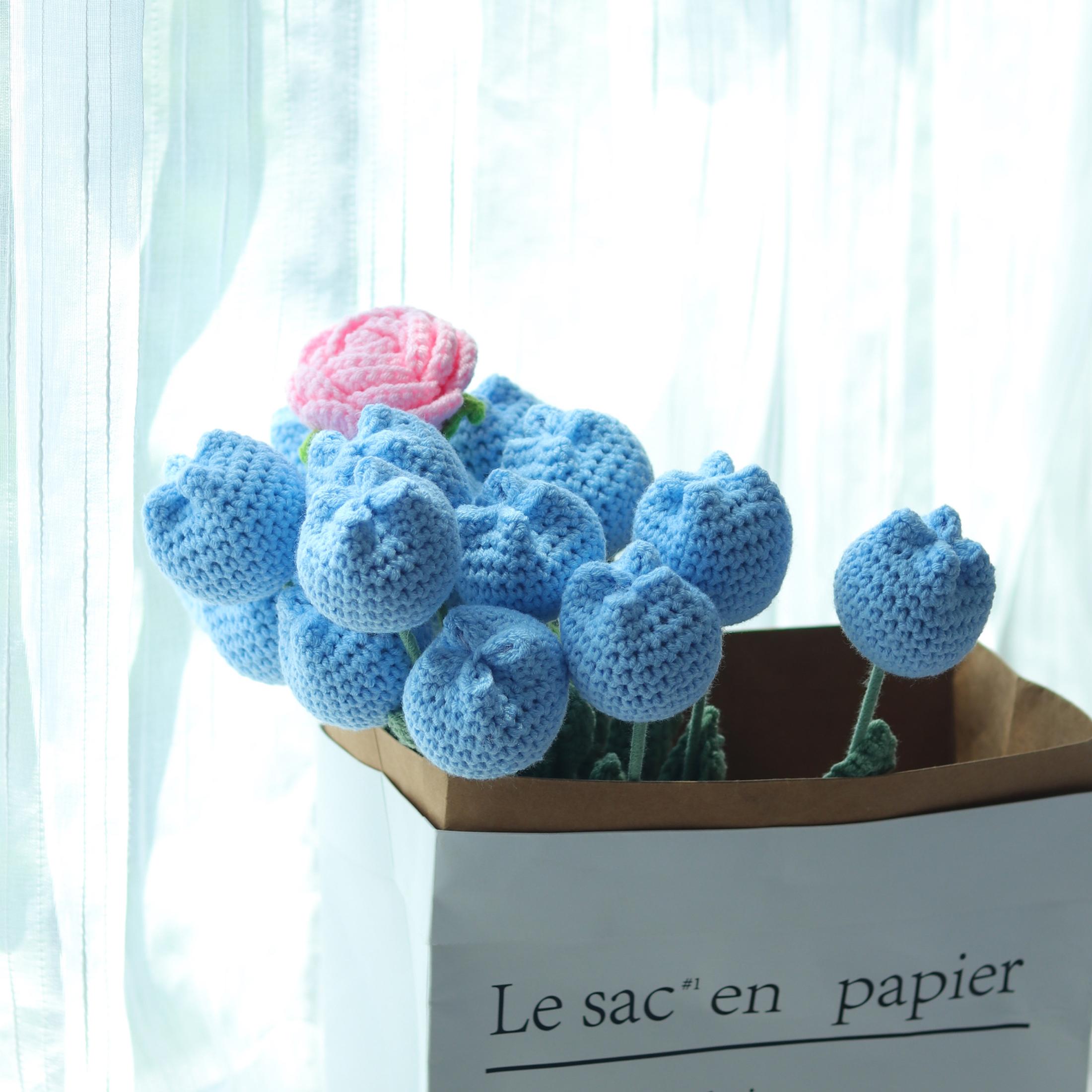 Handmade Crochet Plush Tulip Bouquet, Faux Flower Bouquet, DIY Bouquet for Party and Home Decor, Home Decor Supplies, Fruit, Crochet Artificial Flowers